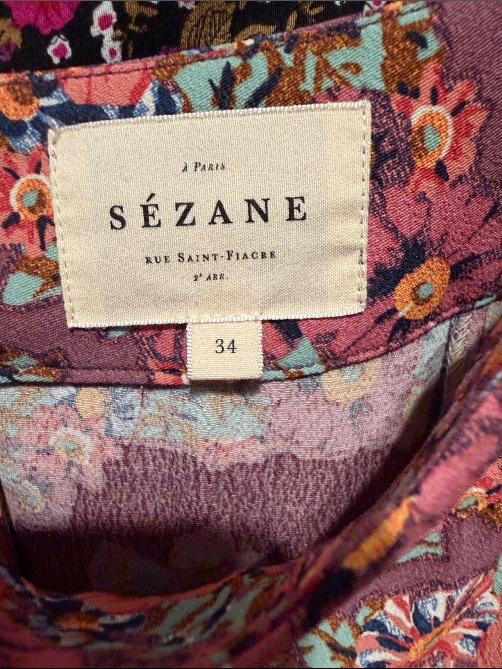 Sezane Mauve Floral Midi Skirt with Coral Blooms - Picture 2 of 3